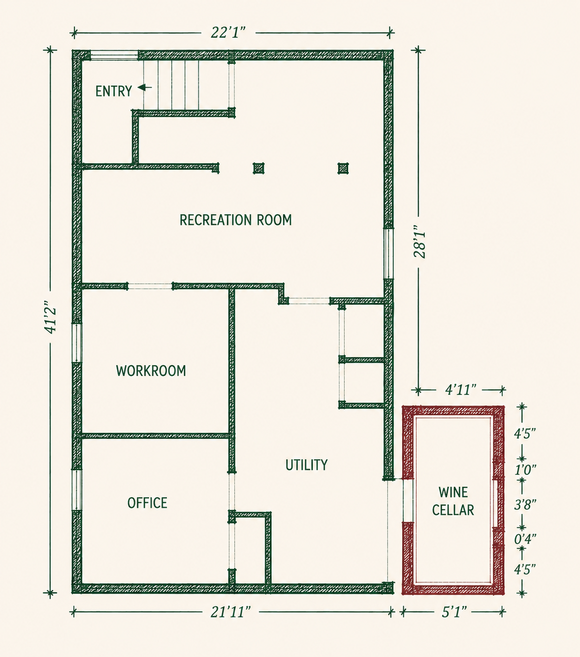 Lower Level floor plan sketch