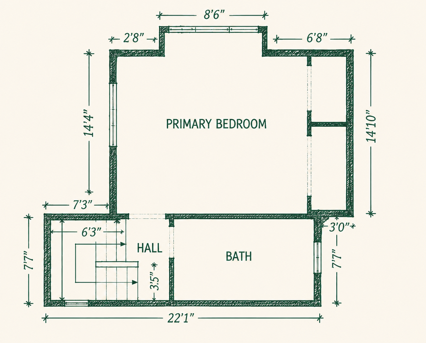 Primary Level floor plan sketch